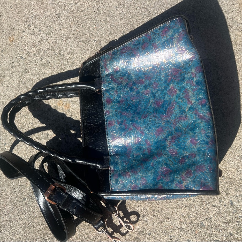 Patricia Nash Black Blue Leather Kimono Tapestry Crossbody Floral Embossed Purse - Picture 8 of 13